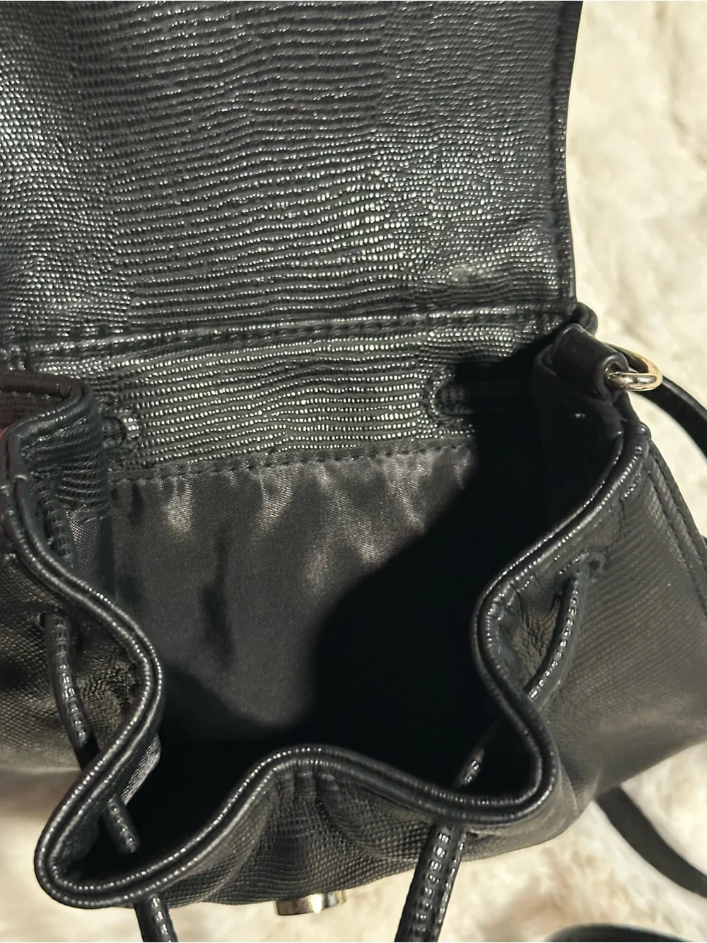 Black Faux Leather Drawstring Backpack from Victoria’s Secret NWOT - Picture 3 of 3